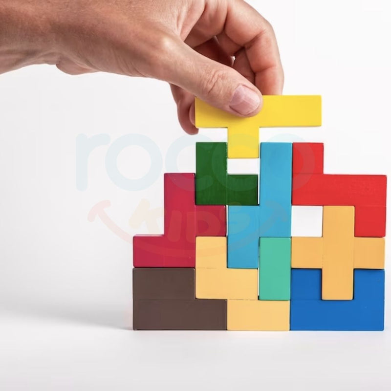 Tetris de madeira colorido