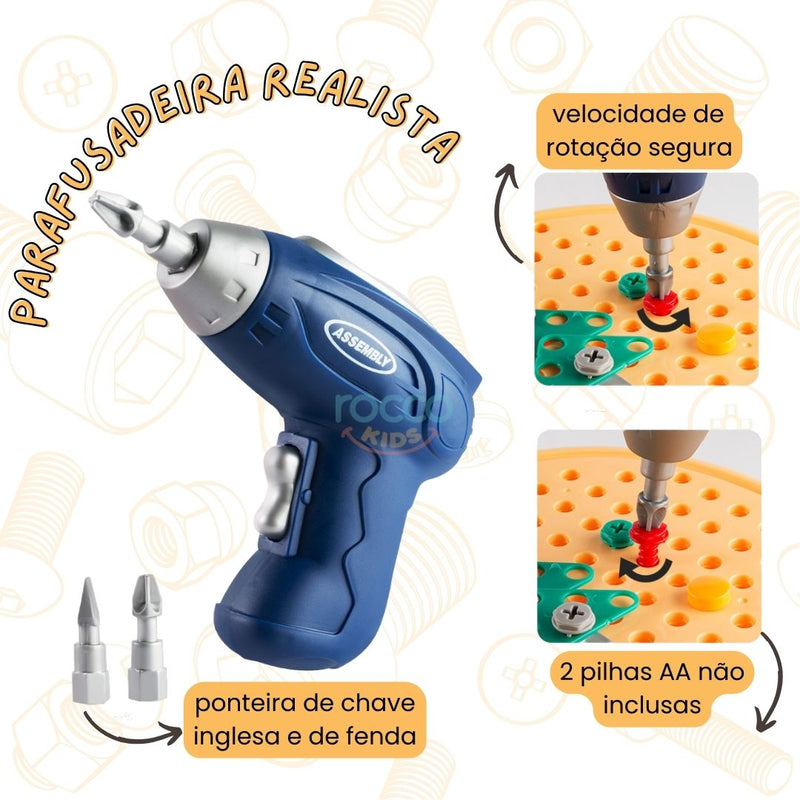 Maleta Criativa 204 peças + Parafusadeira Realista