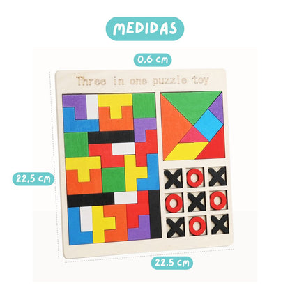 Tabuleiro Educativo 3 em 1 - Tangram, Tetris e Jogo da Velha