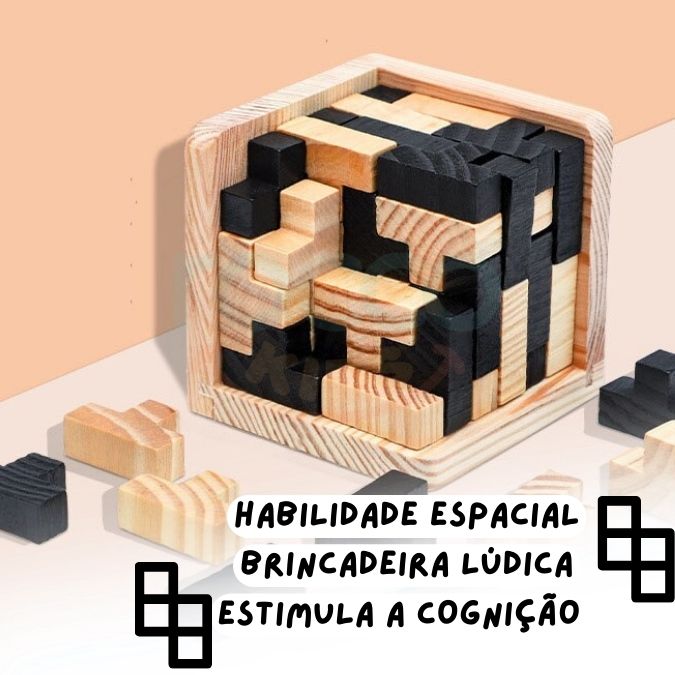 Tetris cubo 3D de madeira