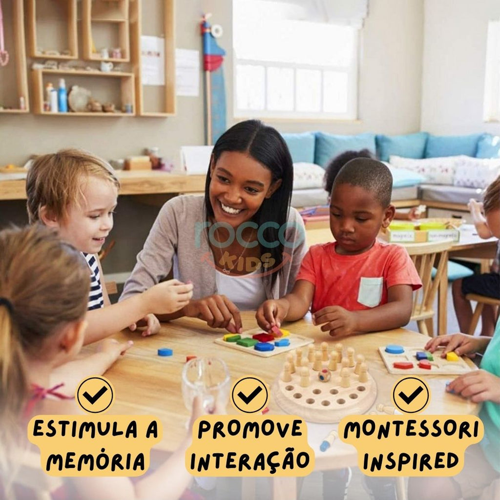 Jogo da Memória das Cores Xadrez Infantil Madeira Montessori