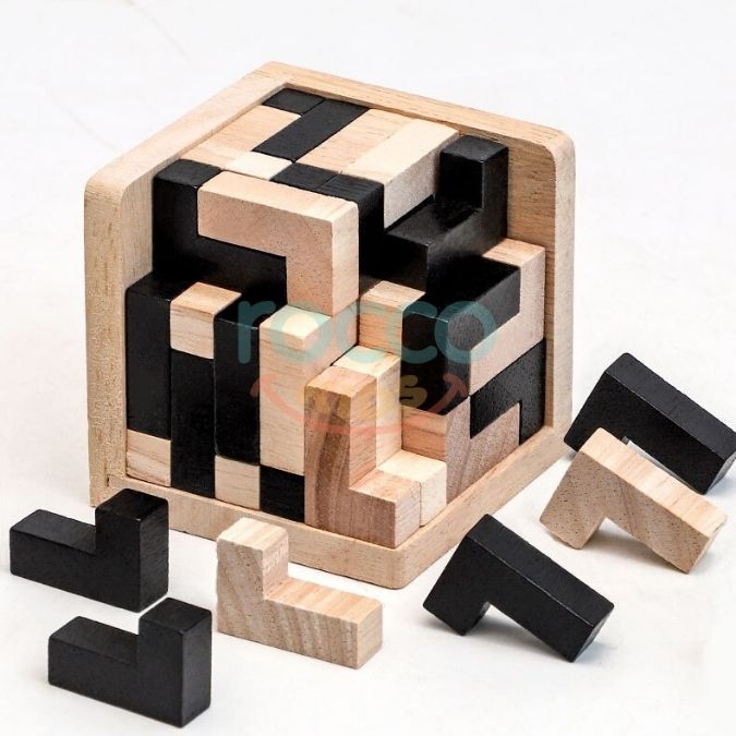 Tetris cubo 3D de madeira