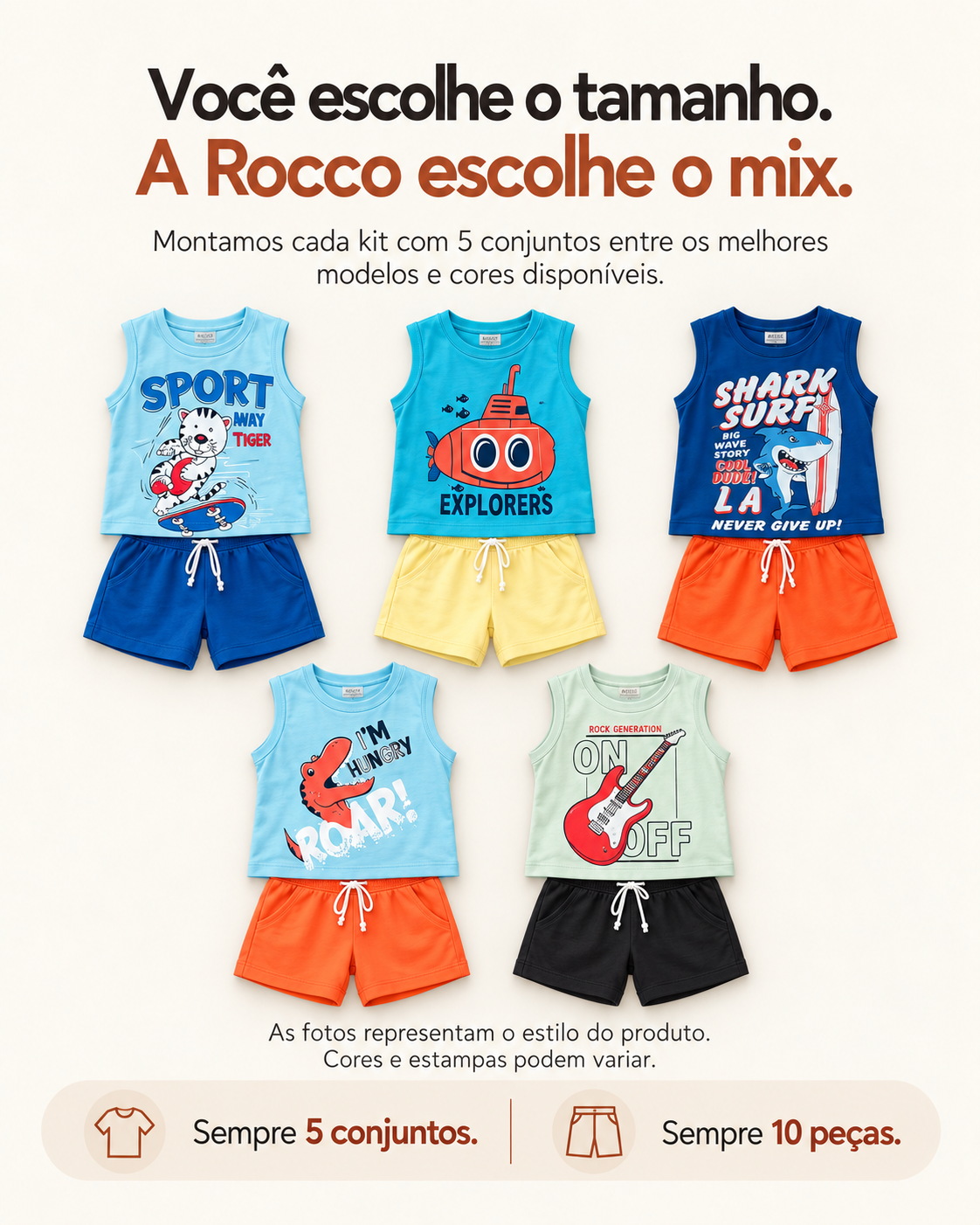 Kit Semana Rocco Menino - tabela de medidas por tamanho