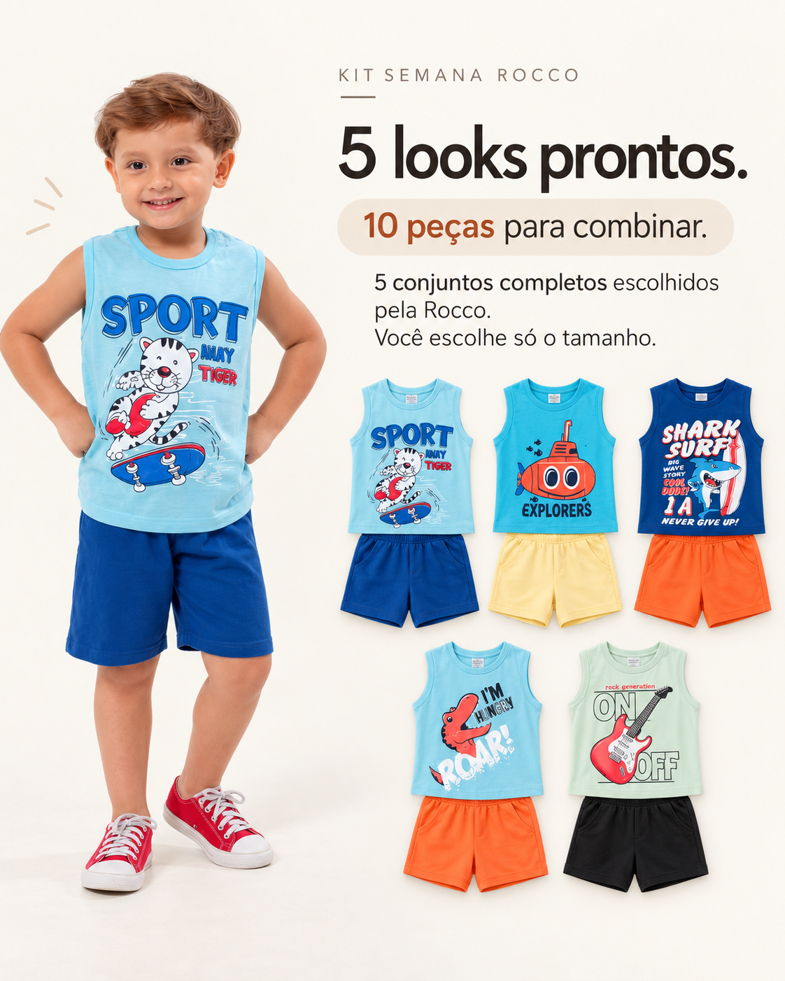 Kit Semana Rocco Menino - 5 looks prontos, 10 peças para combinar