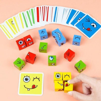 cubo face: jogo de expressões faciais de madeira