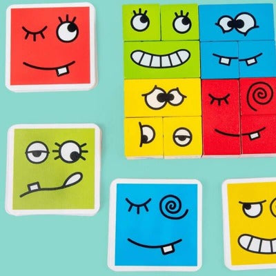 cubo face: jogo de expressões faciais de madeira